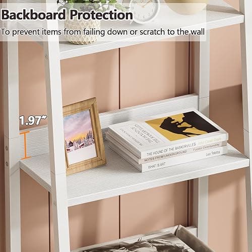 Furologee 5-Tier White Ladder Shelf, Ladder Bookshelf with Removable Drawer, Mordern Bookcase Storage Rack Organizer, Wood Metal Freestanding Storage Shelves for Living Room, Home Office, Bedroom thumbnail 6
