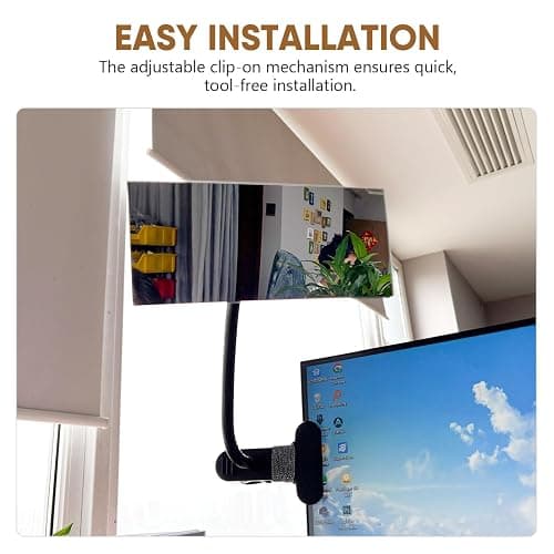 StartFine Clip On Security Mirror Convex Desk Office Cubicle for Personal Safety Desk Rear View Mirror Monitor Computer to See Behind You Flexible Gooseneck (Rectangle 6.69"x2.95" Frameless) thumbnail 5