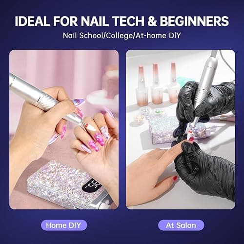 CHRISTINE SHELLY Rechargeable 35000RPM Nail Drill Sparkling Portable Professional Electric Nail File with 12 Drill Bit for Acrylic/Gel Nails Professional Nail Tools for Manicure Pedicure, Glitter thumbnail 6