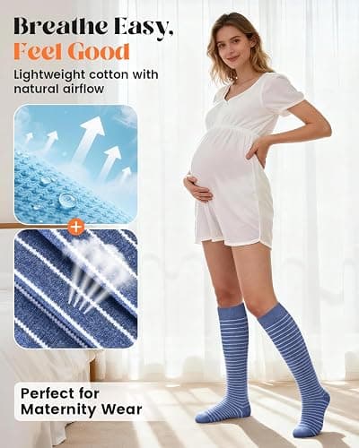 LEVSOX Cotton Compression Socks for Women Men 20-30 mmHg Knee High Cute Support Sock for Nurses Flying Pregnancy thumbnail 4