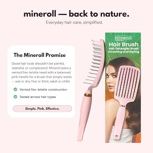 Mineroll Detangler Hair Brush – Soft Bristle Vent Brush for Wet & Dry Hair, Pain-Free Detangling for Curly, Wavy, Fine & Straight Hair, For Women, Men & Kids (Pink) thumbnail 13