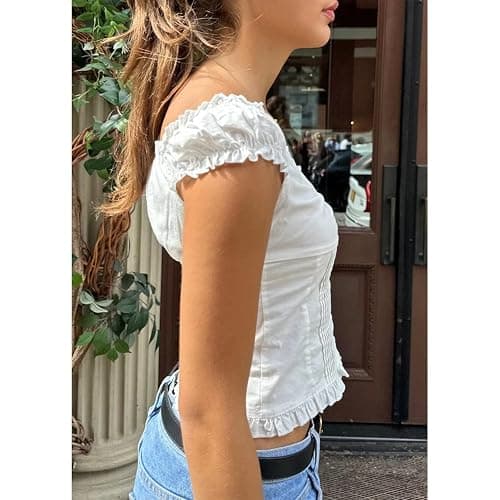 Women's Summer Button Down Crop Tops Cap Sleeve Y2k Slim Fitted Shirts Babydoll Coquette Tops Blouse thumbnail 5