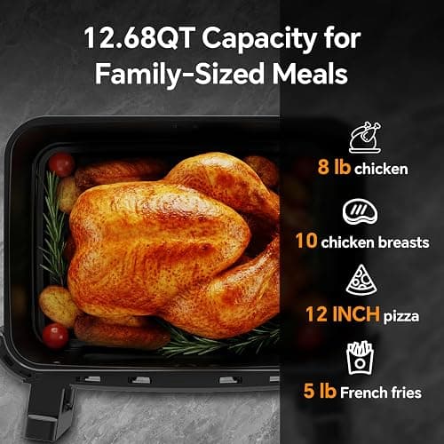 Emphsism 1600W Dual Zone Air Fryer Oven,12.69QT with Divider,Nonstick & Dishwasher-Safe Basket,Match Cook & Smart Finish to Roast,Recipes for Easy Cooking,Digital Touchscreen,Metal Sliver thumbnail 5