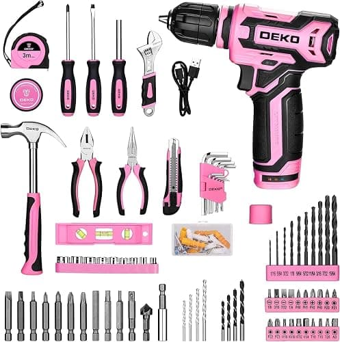 Pink Drill Tool Set Kit DEKOPRO Power Cordless Drill Tool Box with 12V Electric Pink Drill Driver Set for Women Home Hand Repair Tools Sets Drills Case thumbnail 2