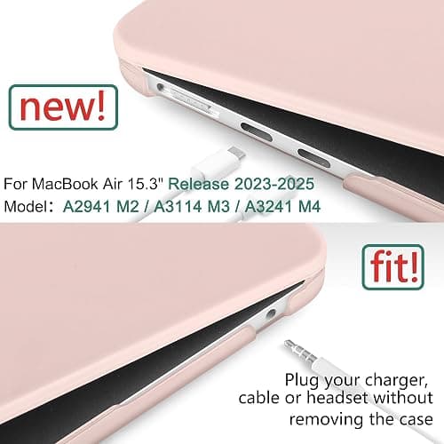 DONGKE Compatible with M4 MacBook Air 15 Inch Case 2025 2024 2023 A3241 A3114 A2941 M3 M2 with Liquid Retina Display & Touch ID, Protective Plastic Hard Shell Cover 15" - Matte Chalk Pink thumbnail 2