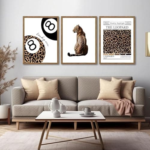 JBZDD Framed Trendy Leopard Wall Art Set of 3 Funky Lucky 8 Ball Preppy Room Decor Prints Cheetah Print Aesthetic Canvas Pictures for Girls Bedroom Apartment or Dorm 12x16 Inch Wood Ready to Hang thumbnail 5