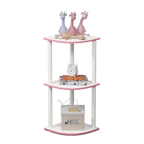 Furinno TURN-N-TUBE Corner Shelf, 3-Tier Corner Bookshelf, Display Storage Shelves with Open Shelves, for Organization and Storage, Living Room, Home Office, Garage, Pink thumbnail 5