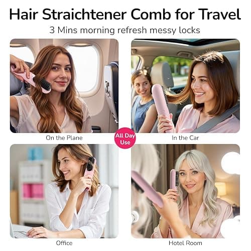 Go Brush Pro 2025 Hair Straightener Brush 300 Million Negative Ionic Portable Cordless Hair Straightener for Women with 4 Temps Fast Heating MCH Ceramic Coating Smooth Frizz - Free Hair Gift for Women thumbnail 2