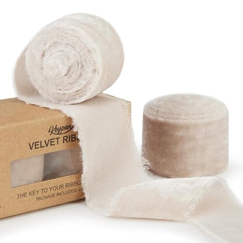 Keypan Light Gray Velvet Ribbon for Gift Wrapping - 1 1/2 inch Wide Handmade Fringe Fabric Ribbons for Christmas Decorations, Baby Shower, Flower Bouquet - Image 1