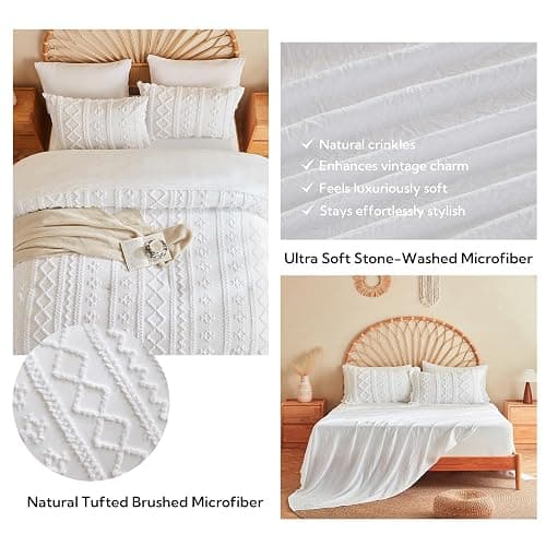 MR&HM White Twin XL Comforter Set for College Dorm, Boho Bedding Set, Bed in a Bag Set 5 Pieces with 1 Comforter, 1 Pillow Shams, 1 Pillowcases, 1 Flat Sheet, 1 Fitted Sheet for All Seasons thumbnail 4