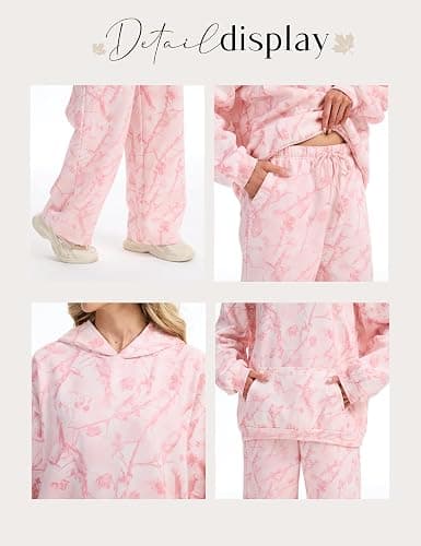Eutten Womens 2 Piece Sweatsuits Fall Outfits Oversized Camo Hoodie Wide Leg Sweatpants Travel Lounge Matching Sweat Sets thumbnail 6
