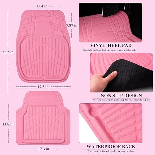 CAR PASS 4 Piece Leather Car Floor Mats -3D Cute Girly Waterproof All Weather Car Mat Full Set, Universal Trim to Fit & Anti-Slip Burr Bottom & Light Easy Clean for SUV Truck Auto Sedan Van(Pink) thumbnail 2