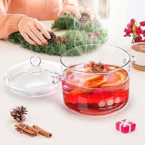 Glass Cooking Pot - 1.5L/50OZ Glass Saucepan Heat-Resistant Borosilicate Glass Handmade Cookware Set stovetop Pot - Safe for Pasta Noodle, Soup, Milk, Tea,salad (1.5L/50OZ) thumbnail 2