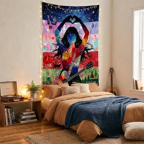 Pop Music Icon Wall Art Tapestry Poster - Heart Hand & Guitar Design | Hanging for Girls Room Decor, Teen Fan Gifts, Music Lover Bedroom & Party Backdrop - 39"x59" thumbnail 5