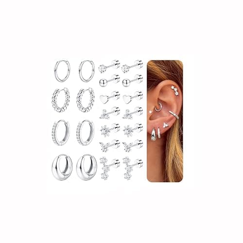 Florideco Hypoallergenic Flat Back Earrings for Women Trendy Surgical Steel Earrings for Sensitive Ears 14K Gold Plated Cartilage Earring Stacks FlatBack Stud Earring Set for Multiple Piercing - Image 1