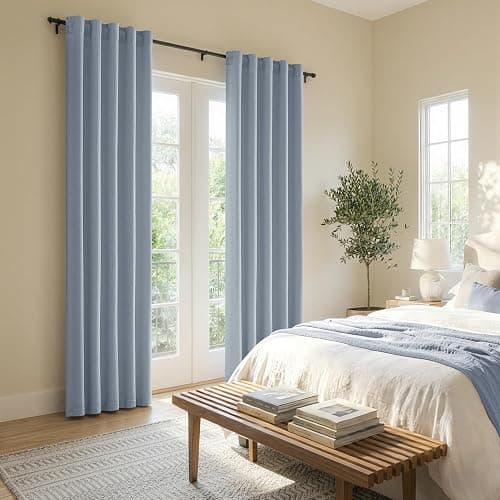 MIULEE Thick Linen Curtains 96 Inches Long Light Blue Semi Sheer for Farmhouse/Living Room/Bedroom, Linen Textured Light Filtering Window Privacy Drapes with Back Tab Rod Pocket, 42Wx96L, Set of 2 thumbnail 7