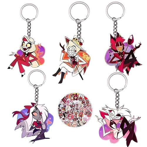 JinYu 5pcs Anime Keychain and 50pcs Stickers Acrylic Keyring for Backpack Bag Pendent Key Ornaments - Image 1