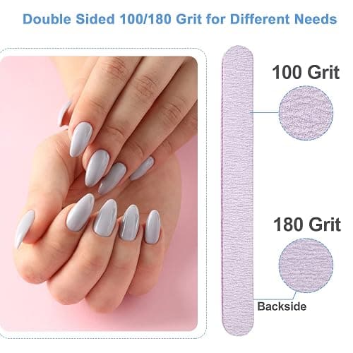 50 Pcs Nail File, Emery Board Nail Files for Acrylic Nails and Natural Nails, 100/180 Grit Double Sided Fingernail File Gel Nail Professional Reusable Washable Manicure Pedicure Kit Set Gray thumbnail 3
