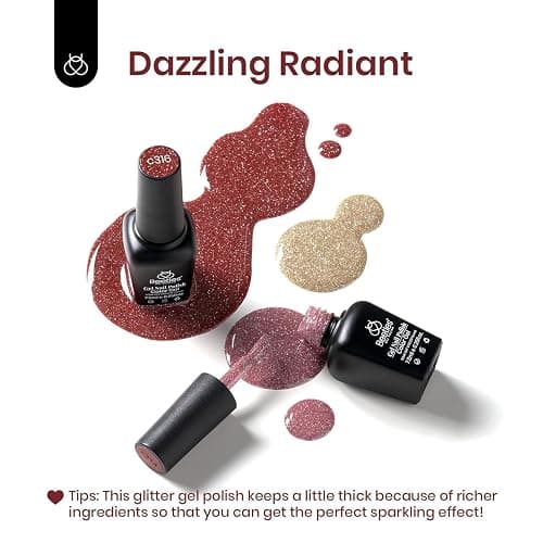 Beetles Glitter Gel Nail Polish, 6 Colors Holographic Sparkle Glitter Winter Gel Polish Flash Diamond Sliver Gold Black Red UV LED Soak Off Manicure Gift for Women thumbnail 6