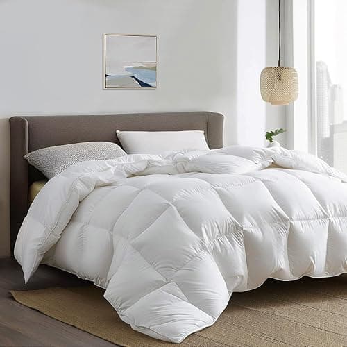 BED | Amazon | Serta Down Fiber Comforter Twin Size-All Season Duvet Insert, Luxury Fluffy Bed Comforter 100% Cotton 300 Thread Count Shell, Down Feather Fiber 500 Fill Power with Corner Taps, White 68x90inch - Twin - All Season - Image 1