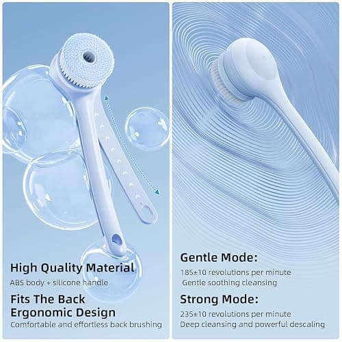 Oh,XIYU. Electric Body Brush Back Scrubber for Shower, Waterproof Long Dual Handle Power Body Scrubber with 3 Heads, Bath Brush & 2 Speeds, for Cleansing, Exfoliating and Massaging Skin, Sky Blue thumbnail 5