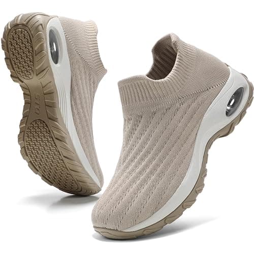 HKR Women's Walking Shoes Arch Support Non Slip Work Shoes Breathable Knit Upper Lightweight for Plantar Fasciitis - Image 1