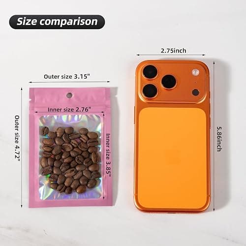Motomy 100Pcs Pink Holographic Bags 3x4.7 Inch Resealable Mylar Packaging | Smell Proof Reusable Bag for Small Business Foil Zipper Pouches for Jewelry Candy Keychain Christmas Gift Bags Party Favors thumbnail 3