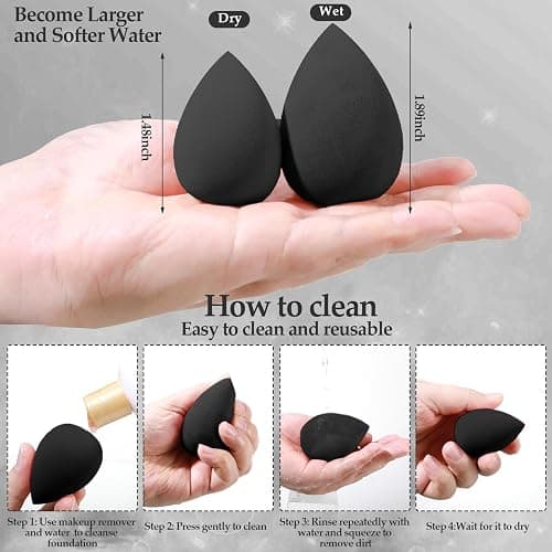 14 Pcs Makeup Sponge Set, Beauty Sponges Blender with 4 Pcs Powder Puff and 4 Pcs Mini Make up Sponges for Liquid,Foundation,Powder,Concealer,Cream (Black) thumbnail 7