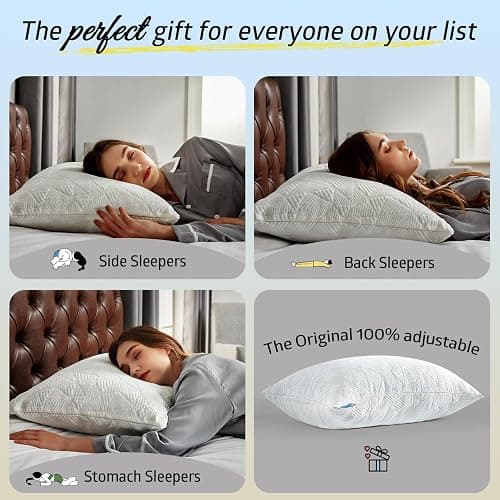 BETU Cooling Pillow Queen Size, Shredded Memory Foam Cool Pillow for Hot Sleepers, Adjustable Firm Soft Support Bed Pillows Perfect for Back Neck Pain and Side Sleeping with Pillow Case Cover, White thumbnail 5