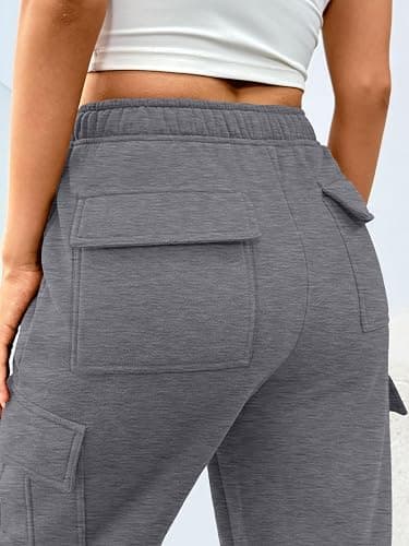 Trendy Queen Women's Cargo Sweatpants, Wide Leg Workwear Pants with Pockets & Elastic Waist, Casual Joggers for Travel thumbnail 5
