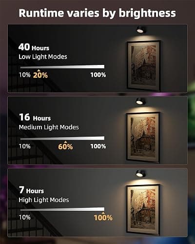 LED Wall Mounted Lights, Rechargeable Wall Sconces with Remote & Touch Control, 3 Color Temperatures 360° Rotation Dimmable Cordless Wall Light for Bedroom Study Reading Bedside (Black, 3 Pack) thumbnail 6