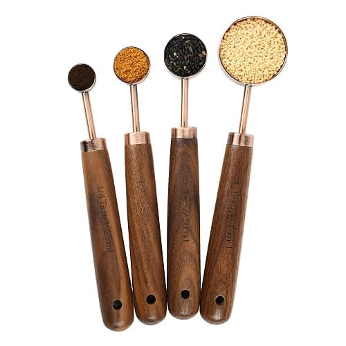 Smithcraft Copper Measuring Cups & Spoons Set 8, Stainless Steel Measuring Cups and Spoons Set for Baking and Kitchen, Metric & US Metal Measure Cup & Spoon with Wood Handle for Dry & Liquid thumbnail 6