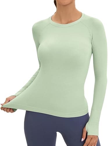MathCat Workout Seamless Shirts for Women Long-Sleeved Yoga Running Breathable Thumb Holes Tops - Image 1