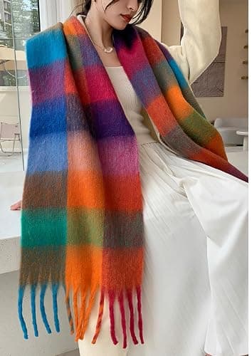 Wander Agio Winter Women Warm Scarf Long Shawl Large Scarves Cold Weather Thick Blanket Scarfs Colorful Plaid thumbnail 2