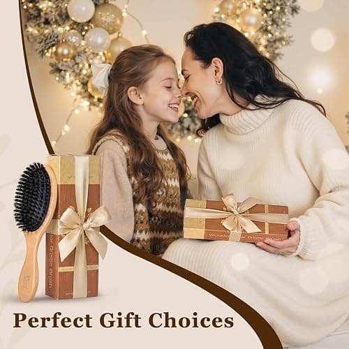 BLACK EGG Boar Bristle Hair Brush for Women Men Kid, Soft Natural Bristles Brush for Thin and Fine Hair, Restore Shine and Texture, Set includes Bamboo comb and 3 hair ties, Excellent Gift Idea thumbnail 7