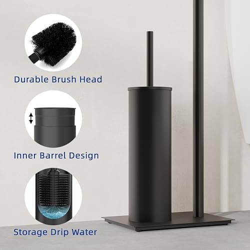 RUACQ Toilet Paper Holder Stand with Toilet Brush and Holder Set, 304 Stainless Steel Bathroom Toilet Tissue Paper Roll Holder Free Standing, Weighted Base, Heavy Duty (Matte Black) thumbnail 6