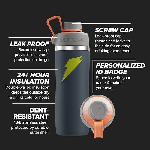Gatorade 'Overtime' 22oz Stainless Steel Water Bottle, Twist Cap, Grey/Neon Yellow thumbnail 3