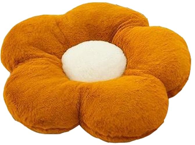 YILANLAN Cute Flower Cushion Plush Floor Pillow Casual Comfortable Pillow Office Living Room Bed Decoration Cushion Simple Room Decoration (Brown, 50cm) - Image 1