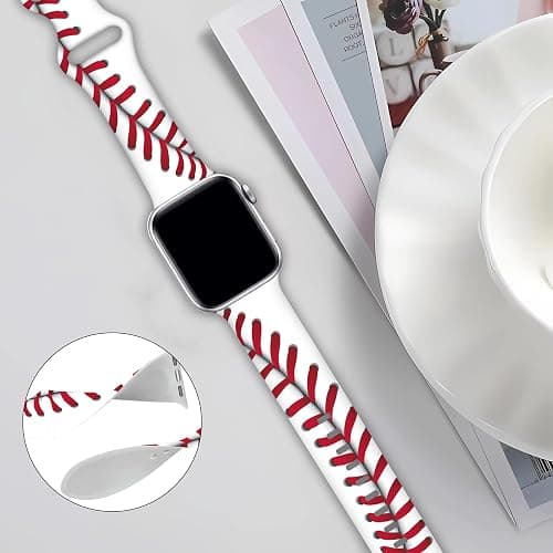 BACDOILQ Ball Game Watch Band Smartwatch Bands Compatible with Watch 38mm/40mm/42mm/44mm Soft Silicone Strap Replacement for Series 10/9/8/7/6/5/4/3/2/1/SE - Baseball 38/40mm - 38/40mm thumbnail 3