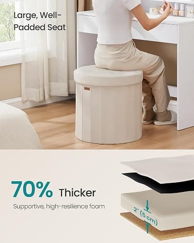 SONGMICS Mazie Collection - Round Storage Ottoman, Folding Footrest Stool with Removable Lid, Easy Assembly, Velvet Vanity Stool for Bedroom, Living Room, Entryway, Cappuccino Beige ULSF608L01 thumbnail 5