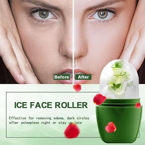 XHJRI Ice Face Roller Massager,Ice Cube Roller for Face, Eyes and Neck Naturally Conditioning and Skin Care,De-Puff Eye Bags,Reduce Migraine Pain,Reusable Massage Silicone Ice Mold (New Green) thumbnail 2
