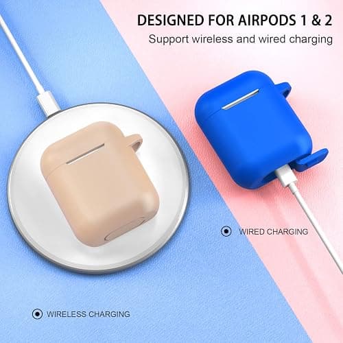 ATUAT Compatible with AirPods Case Cover, Full Protective Silicone Skin Dust-Proof Designed for Apple AirPods 1st 2nd Generation with Keychain, Front LED Visible, Tan/Milk Tea thumbnail 4