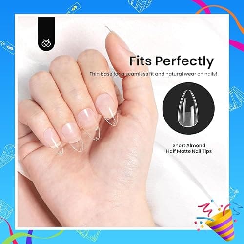 Beetles Soft Gel Nail Tips Short Almond 288pcs in 12 Sizes, Etch-X Pre-Etched Full Cover Acrylic Fake Nails Art, Salon Quality Nail Supplies, Easy DIY Nail Extension or Press On Nails, Gift for Women thumbnail 5