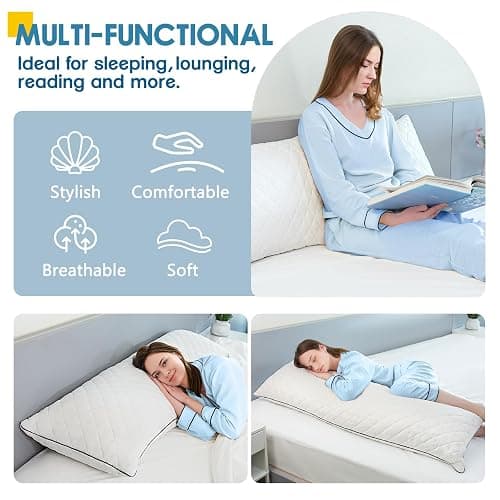 MAGIC ELEPHANT Body Pillow, Memory Foam Body Pillow for Adults, Long Pillow for Bed and Sleeping, Full Long Bed Pillow Insert (White, 17x52 Inch) thumbnail 5