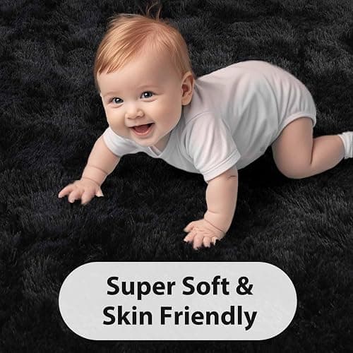 FinRèc 6x9 Feet Black Rugs for Bedroom Living Room, Plush Shag Area Rug, Non-Slip Fluffy Furry Rug for Nursery Kids Room Dorm Room Home Decor, Indoor Shaggy Floor Carpet thumbnail 5