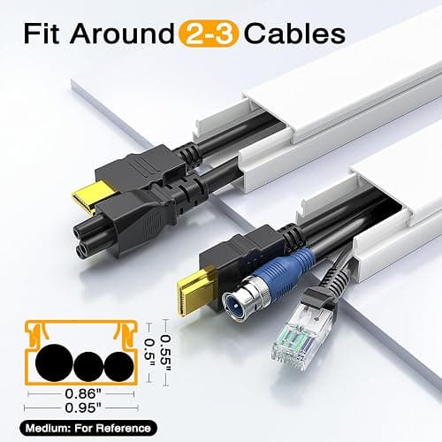 Delamu Cord Hider, 157in Wire Covers for Cords on Wall, Premium Cable Hider Cord Covers for Wires, Cable Management Wire Hiders for TV, Cable Raceway Kit, W0.95 H0.55in, White thumbnail 2