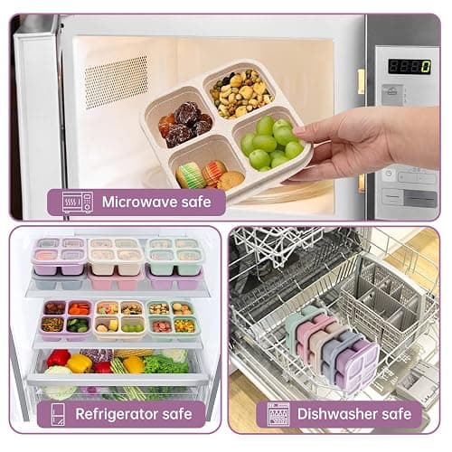 rngwaper 5 Pack Bento Lunch Box，4 Compartment Snack Containers，Divided Bento Snack Box，Meal Prep, Lunch Box Kids/Toddle/Adults,Food Storage Containers for School, Work and Travel (Multicolor-1) - Multicolor-5pack thumbnail 4