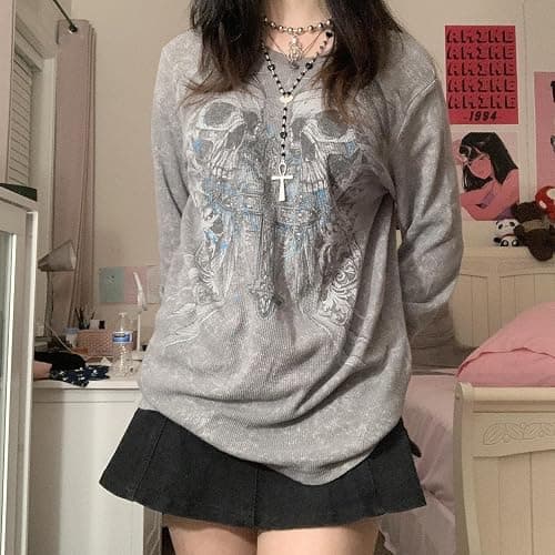 Women Y2k Fairy Grunge Shirt Vintage Graphic Print Long Sleeve Tee Tops Teen Girls Aesthetic Clothes Streetwear thumbnail 3
