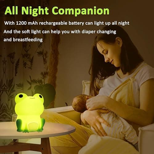 OkiyiD Frog Night Light for Nursery, Rechargeable Dimmable Bedside Lamp with Touch Control(ABS+SIL), Portable Kids Gift for Girls, Boys, Babies thumbnail 5