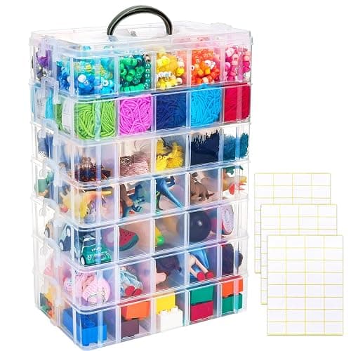 SGHUO 7-Tier Stackable Storage Container Box with 70 Compartments, Plastic Organizer Box for Arts and Crafts, Toy, Fuse Beads, Washi Tapes, Sewing Supplies - Image 1